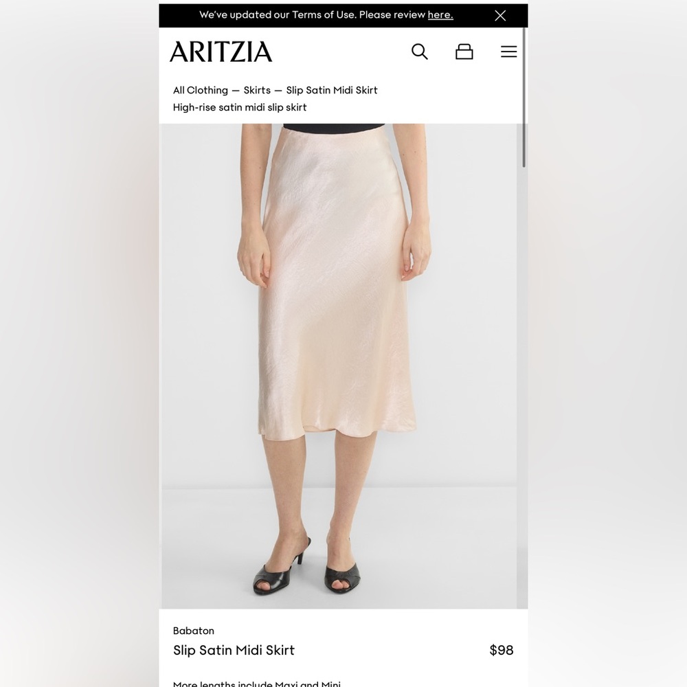 Aritzia Babaton Slip Satin Midi Skirt